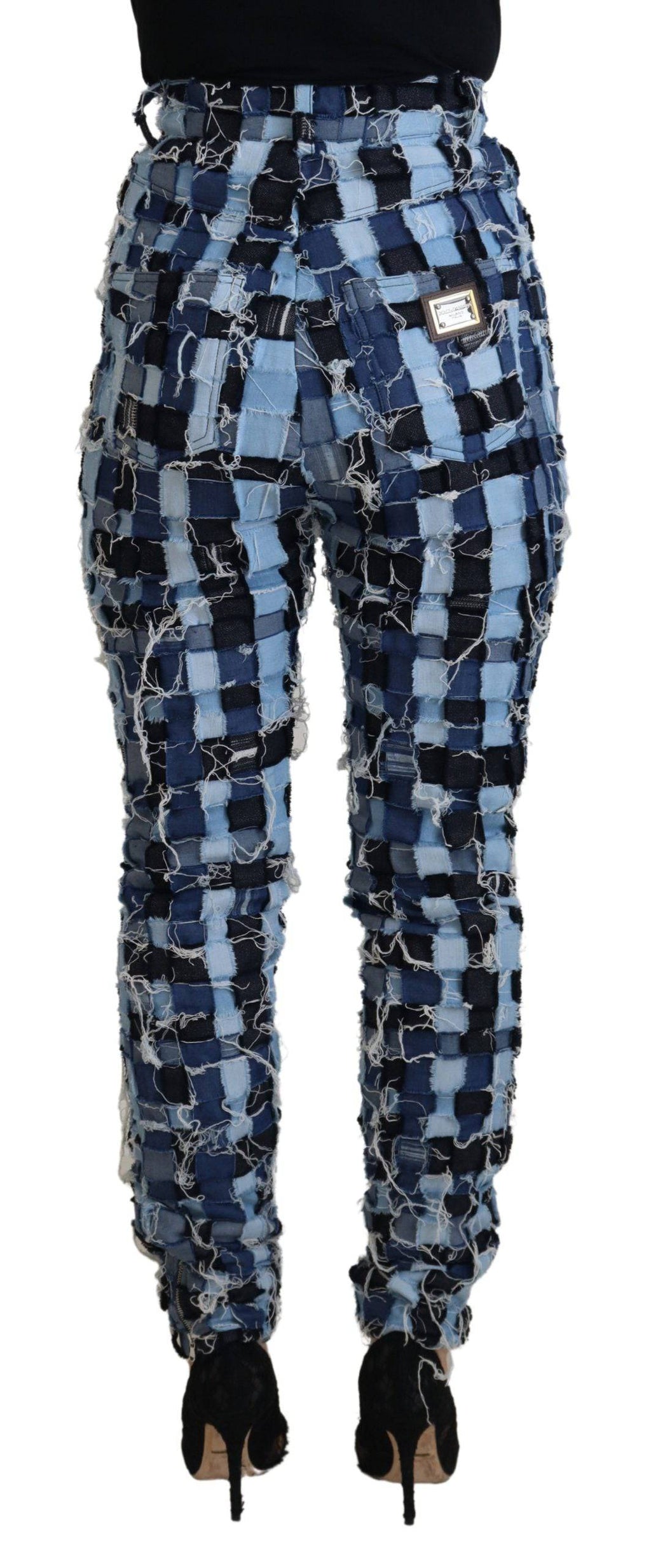 Jeans en denim en patchwork multicolore de Dolce & Gabbana, coton, avec détails colorés et style tendance.