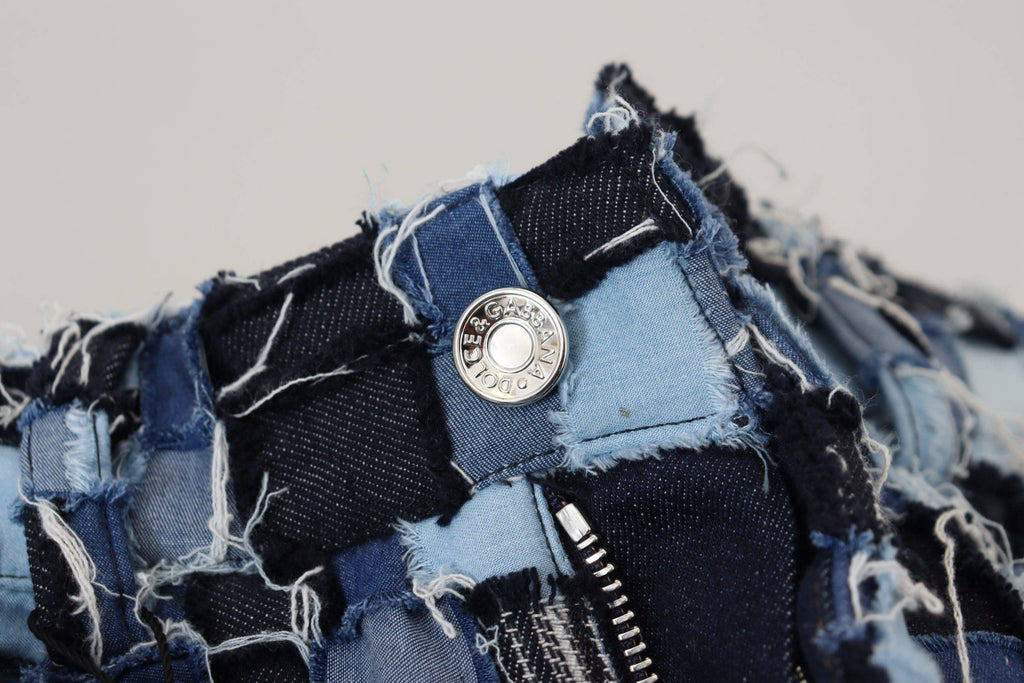 Jeans en coton denim Dolce & Gabbana à patchwork multicolore, mode tendance avec détails colorés et couture élégante.