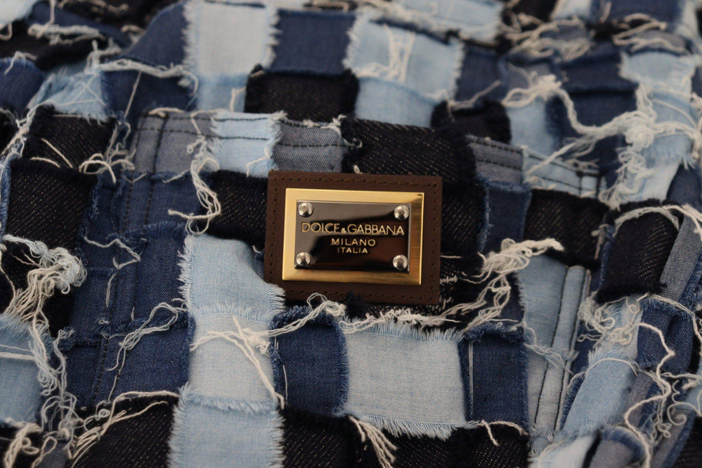 Jeans en denim coton à patchwork multicolore de Dolce & Gabbana, style décontracté et tendance, visible avec détails colorés.