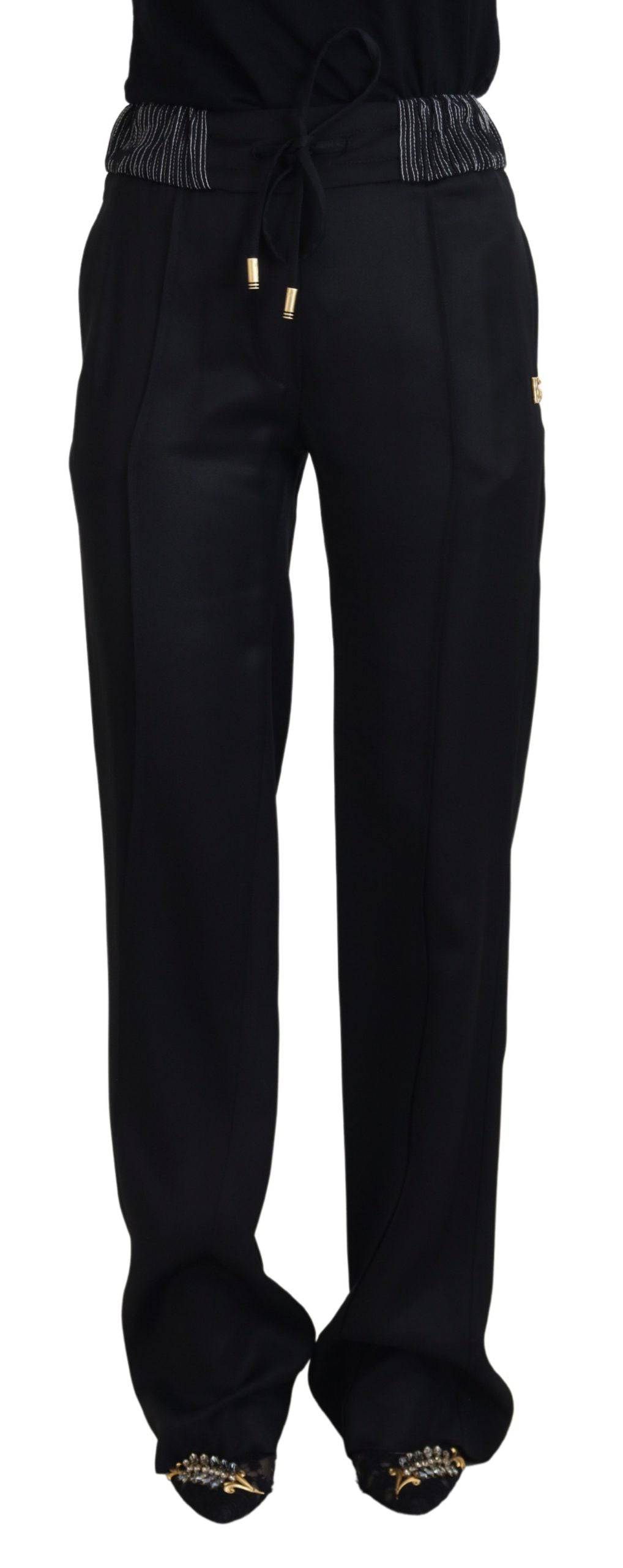 Pantalon en coton noir Dolce & Gabbana, coupe droite, style élégant et confortable, visible sur l'image.