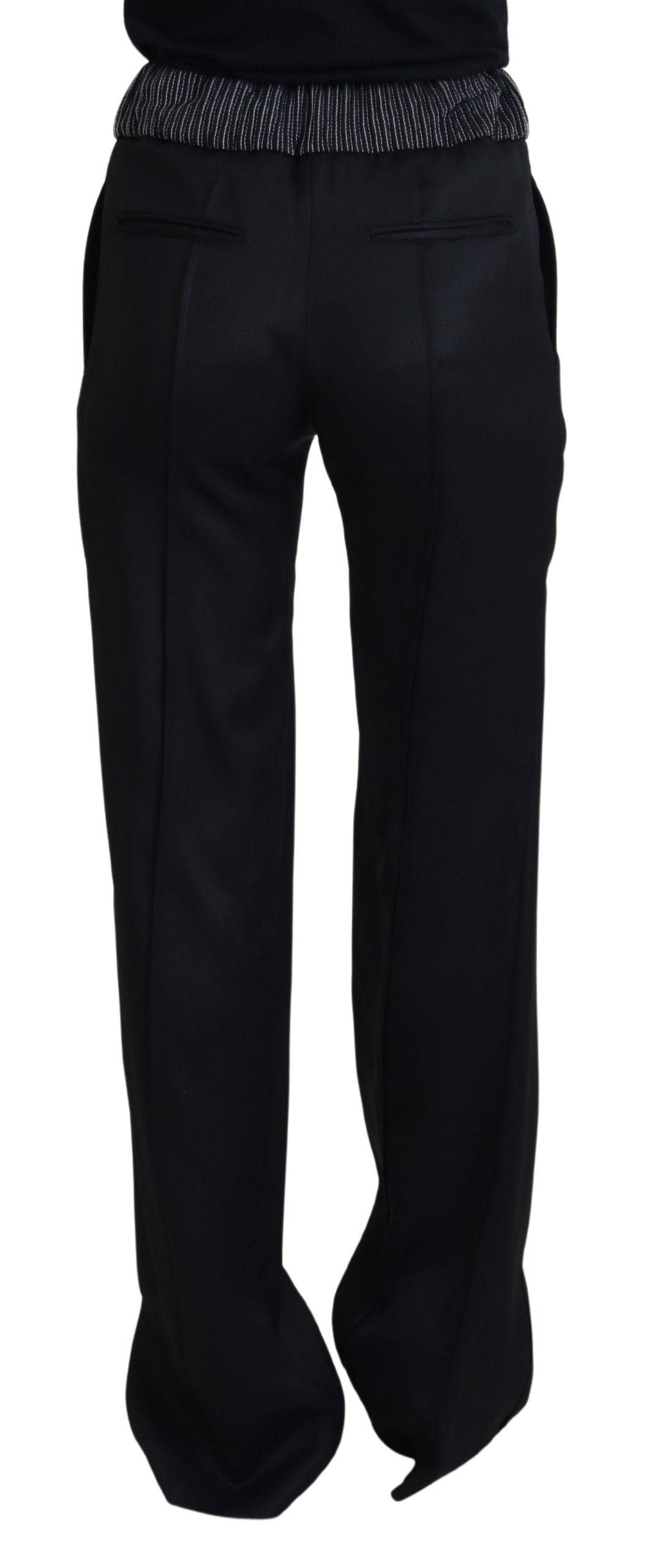 Pantalon droit en coton noir de Dolce & Gabbana, coupe classique, tissu doux et confortable, visible sur un mannequin.