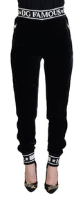 Pantalon en velours noir Dolce & Gabbana DG Logo, style élégant avec logo Dolce & Gabbana visible sur le tissu.