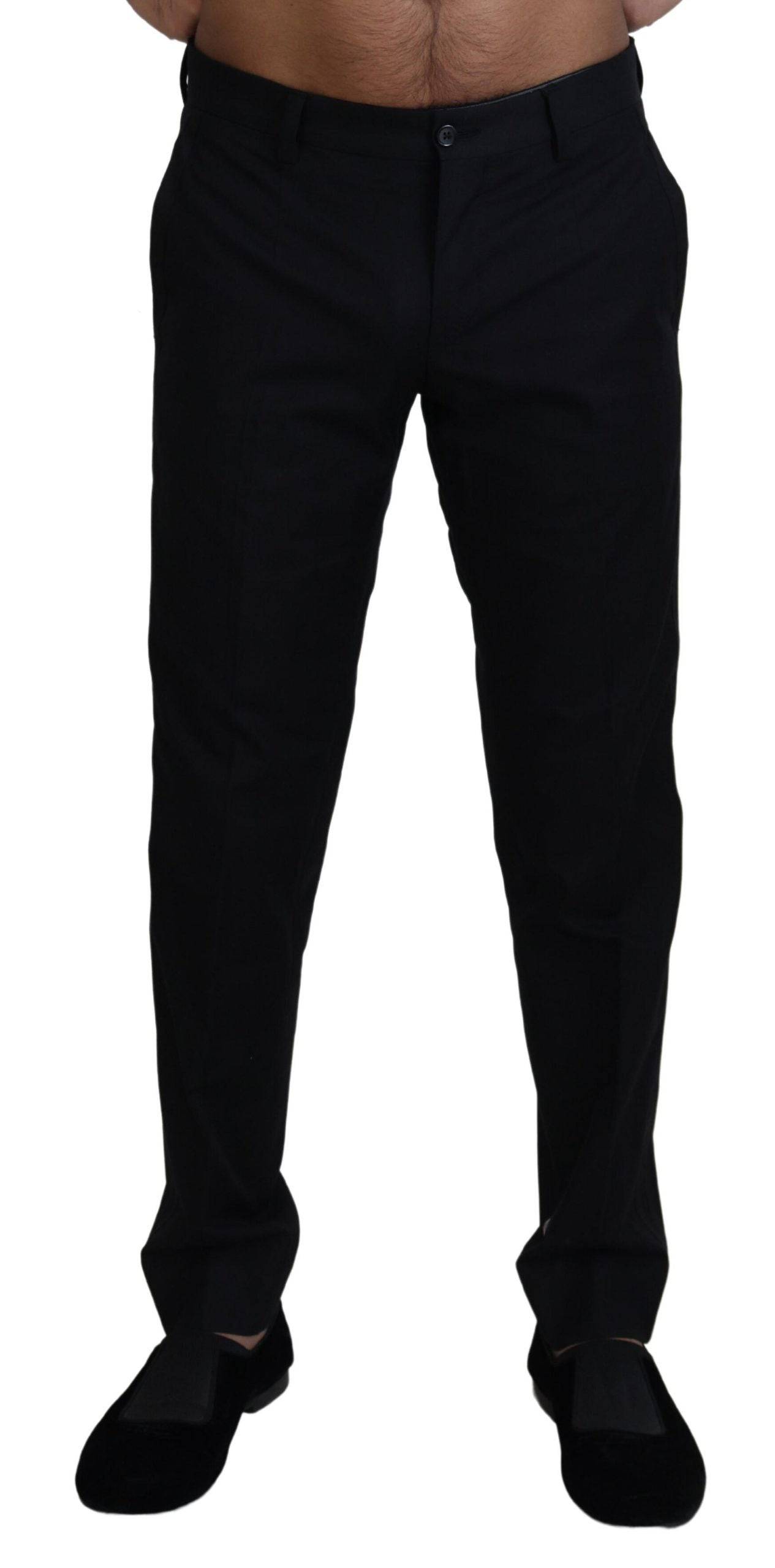 Pantalons chinos noirs en coton formels de Dolce & Gabbana, vue de face, détails élégants et coupe ajustée.