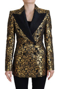 Blazer Dolce & Gabbana en jacquard noir et or, veste élégante avec motif sophistiqué, pour un look chic et raffiné.