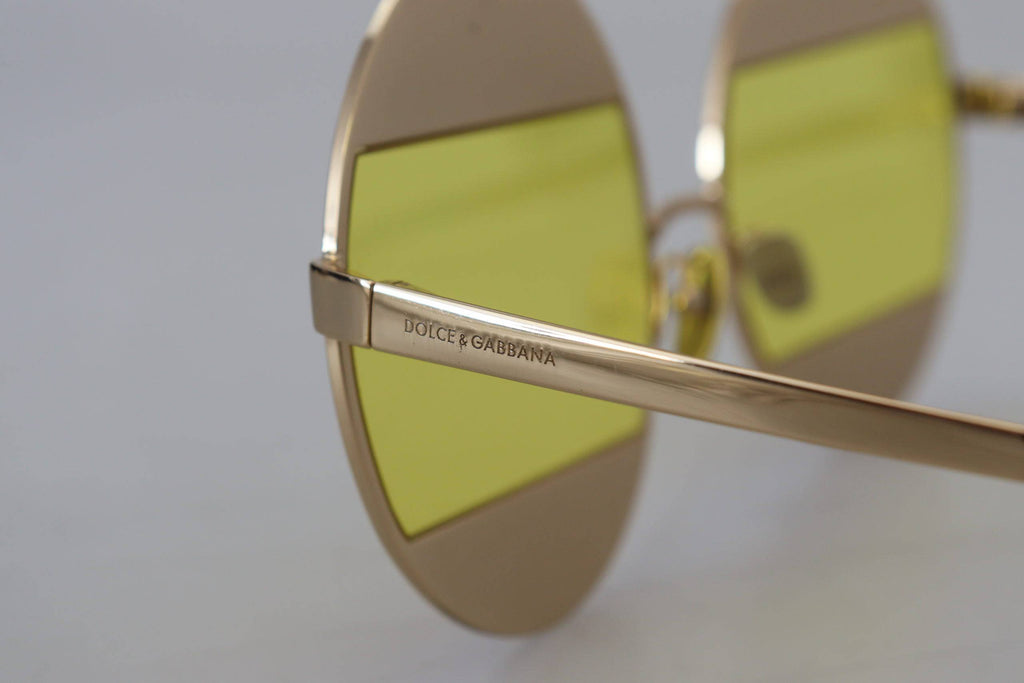 Lunettes de soleil Dolce & Gabbana DG2209B avec monture en métal doré oval et cristaux, vue de face.
