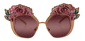 Lunettes de soleil Dolce & Gabbana roses dorées et sequins en rose avec broderie élégante, modèle DG2202.