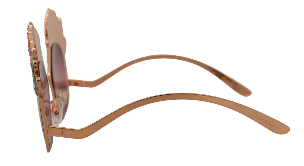 Lunettes de soleil Dolce & Gabbana rose or avec sequins et broderie en forme de rose, modèle DG2202.