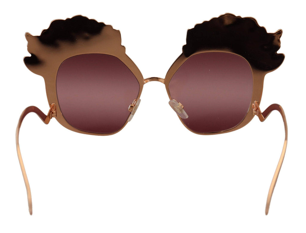 Lunettes de soleil Dolce & Gabbana roses dorées et sequins roses avec broderie élégante, modèle DG2202, vue de face.