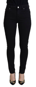 Jeans décontractés en coton noir à taille haute de Dolce & Gabbana, coupe classique avec poches et détails modernes.