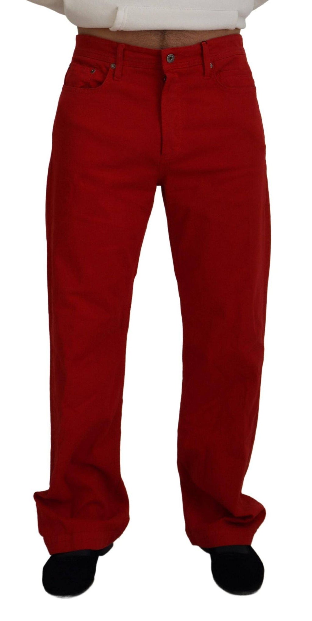 Jeans en denim rouge droit pour homme de Dolce & Gabbana, coton, style classique et ajusté.