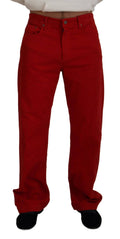Jeans en denim rouge droit pour homme de Dolce & Gabbana, coton, style classique et ajusté.