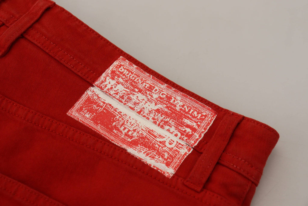 Jean droit pour homme en coton rouge de Dolce & Gabbana, coupe droite, style décontracté et tendance.