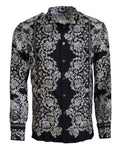 Chemise décontractée en satin de soie bleu à fleurs baroque de Dolce & Gabbana, élégante et sophistiquée.