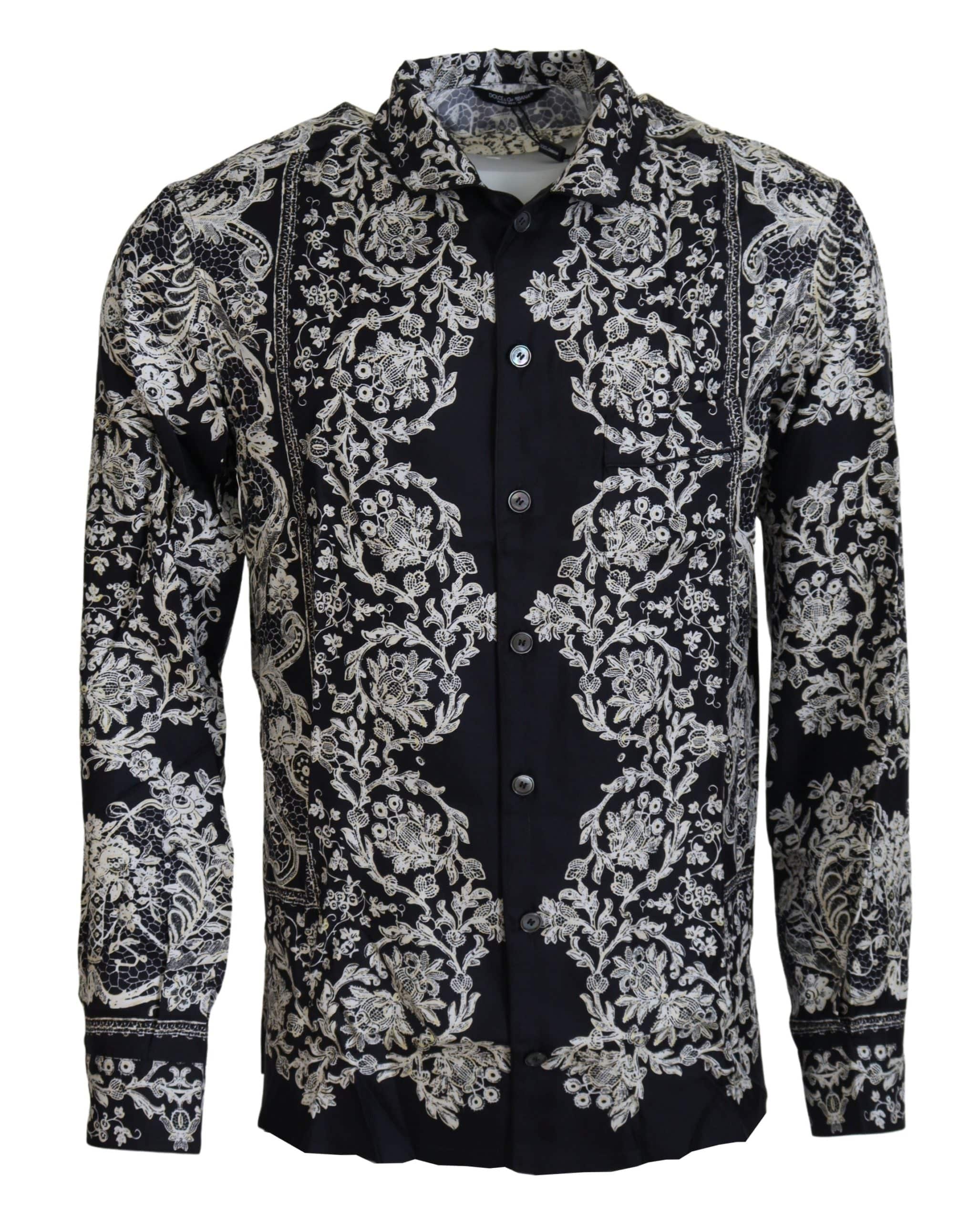 Chemise décontractée en satin de soie bleu à fleurs baroque de Dolce & Gabbana, élégante et sophistiquée.