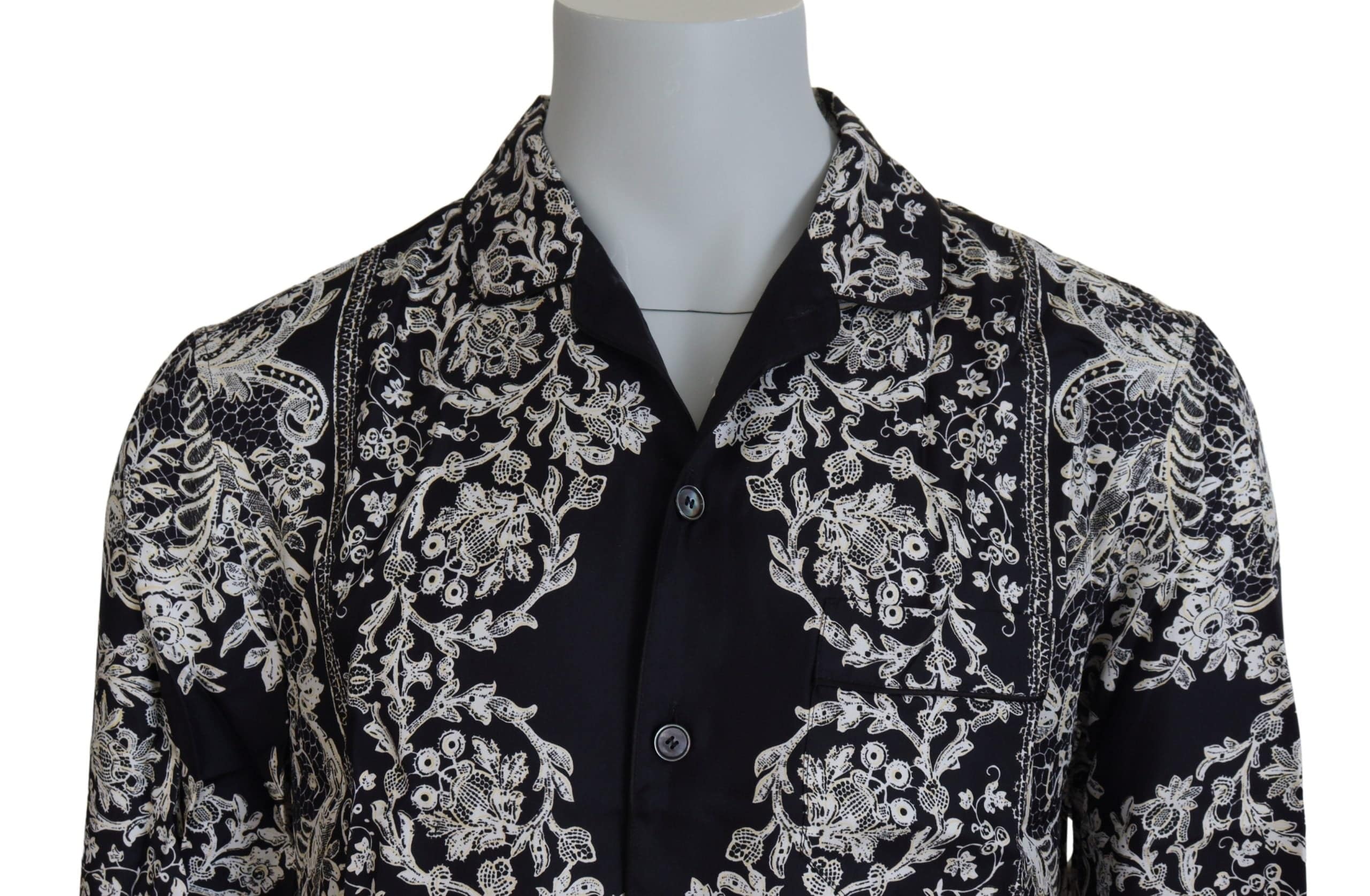 Chemise décontractée en soie bleue Dolce & Gabbana avec motifs floraux baroques en satin élégant.