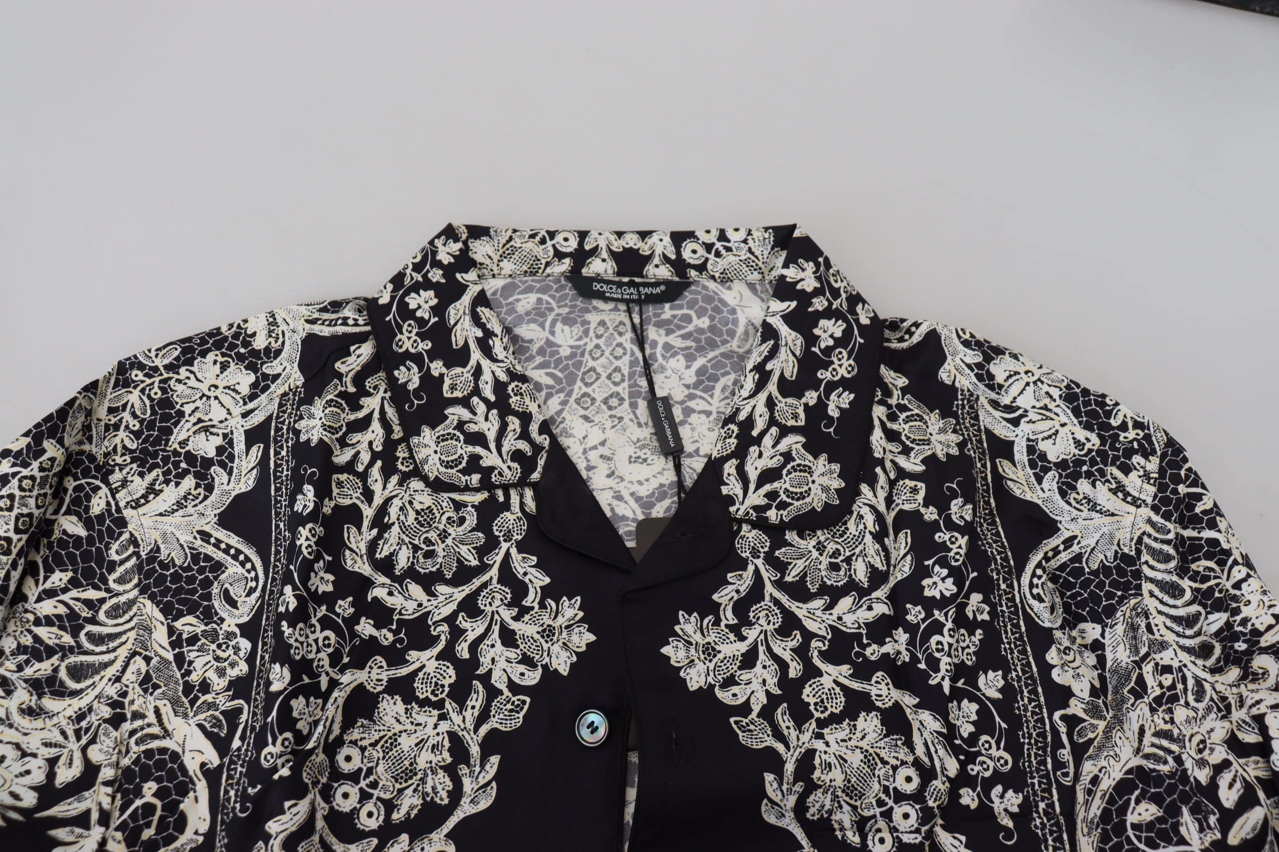 Chemise en satin de coton bleu Dolce & Gabbana avec motif floral baroque, style décontracté et élégant