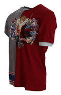 T-shirt Dolce & Gabbana DG Angel gris et rouge à col rond, style casual avec logo sur le devant.
