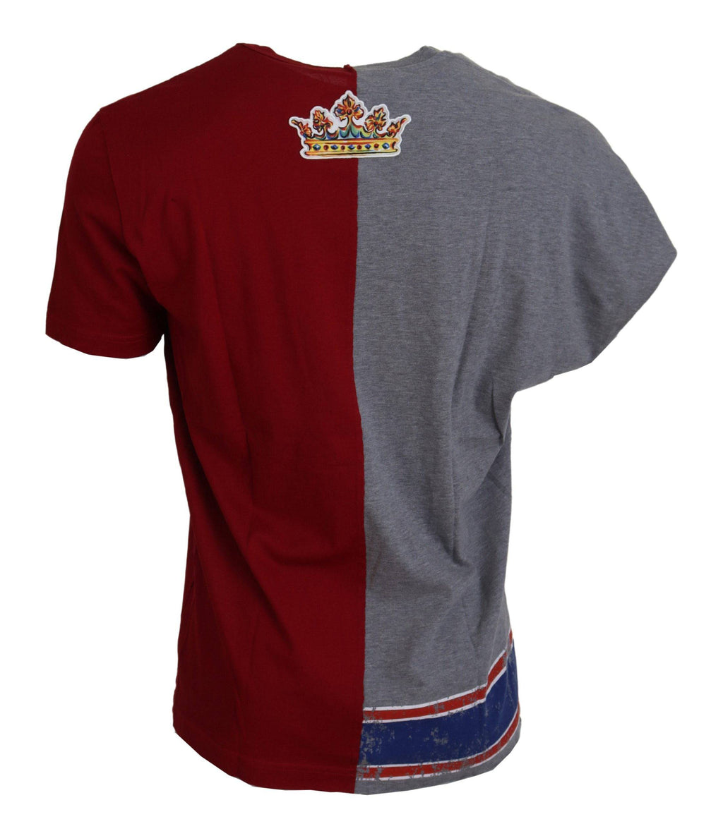 T-shirt Dolce & Gabbana à col rond avec design gris et rouge, modèle DG Angel, en coton, visible en gros plan.