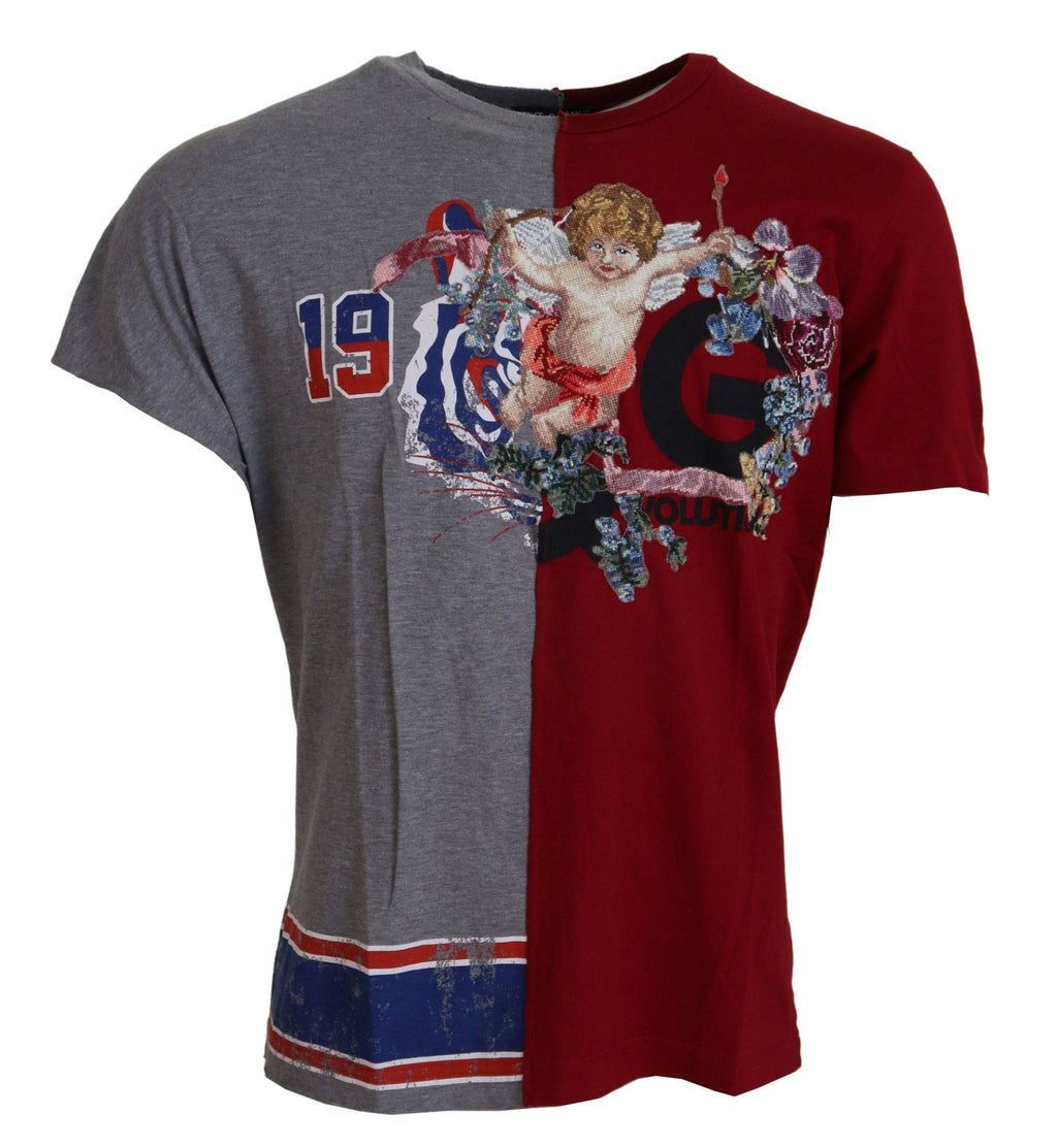 T-shirt Dolce & Gabbana DG Angel rouge et gris à col rond, deux modèles, vêtement mode pour homme.
