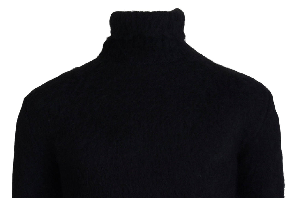 Pull-over homme Dolce & Gabbana en mohair noir et or avec col roulé, douceur et élégance visibles.