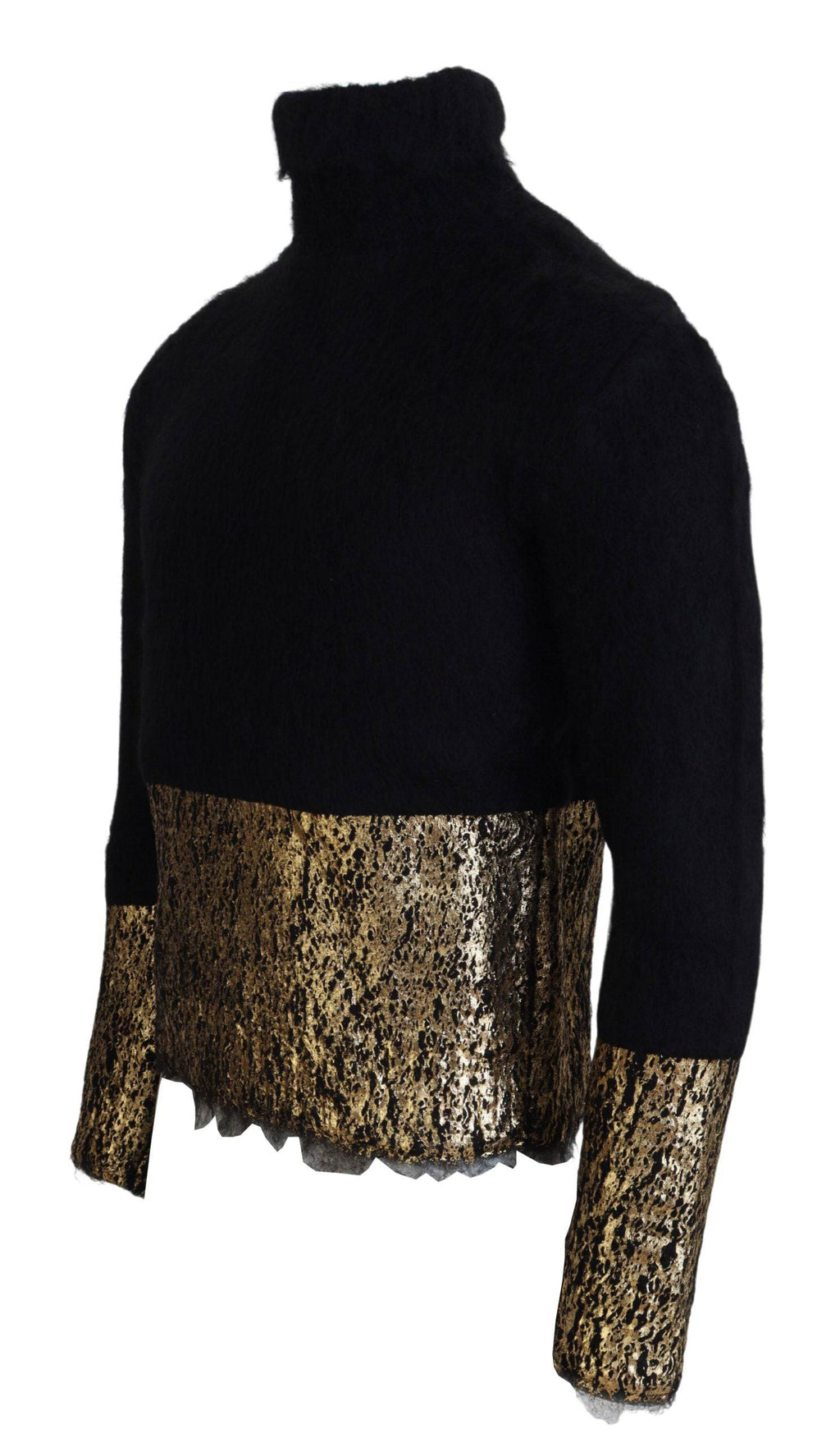 Pull-over homme Dolce & Gabbana en mohair noir et or avec col roulé, élégant et chaud.