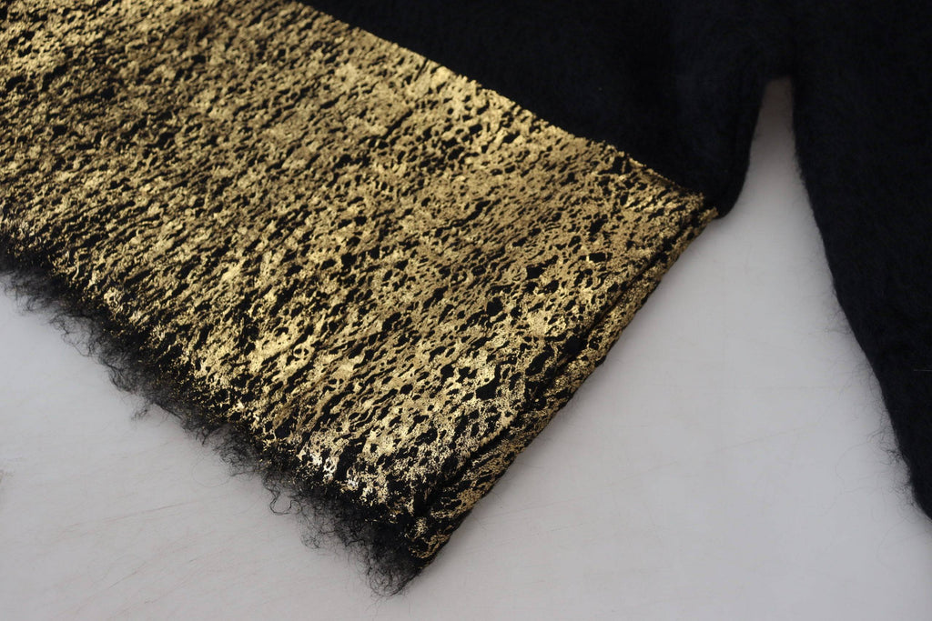 Pull à col roulé en mohair noir et or de Dolce & Gabbana, pull pour homme avec détails élégants et texture douce.