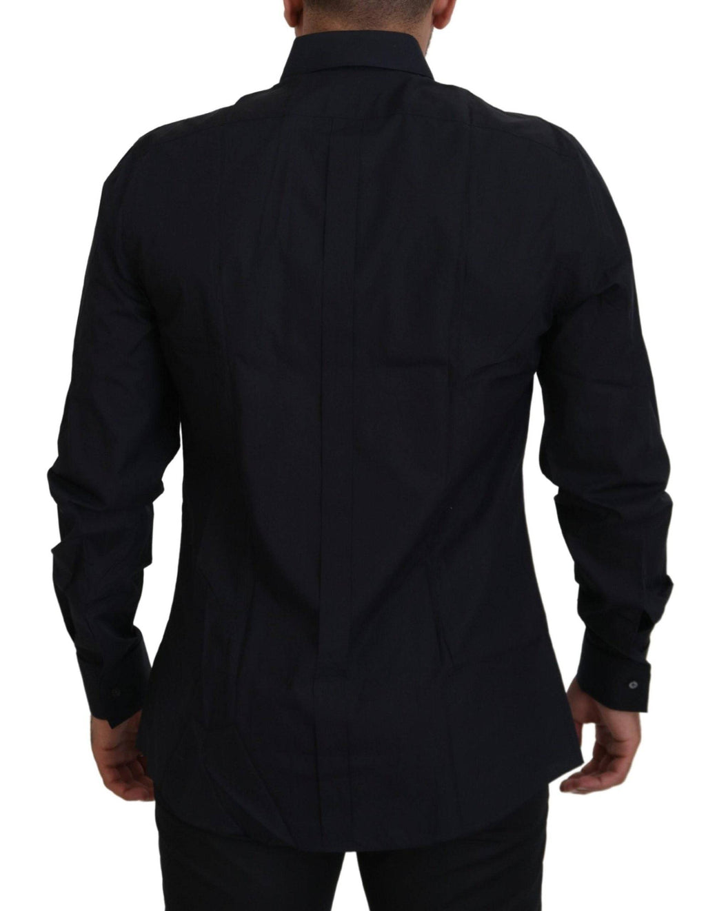 Chemise homme Dolce & Gabbana noire et dorée en coton, coupe slim, élégante chemise habillée pour homme.