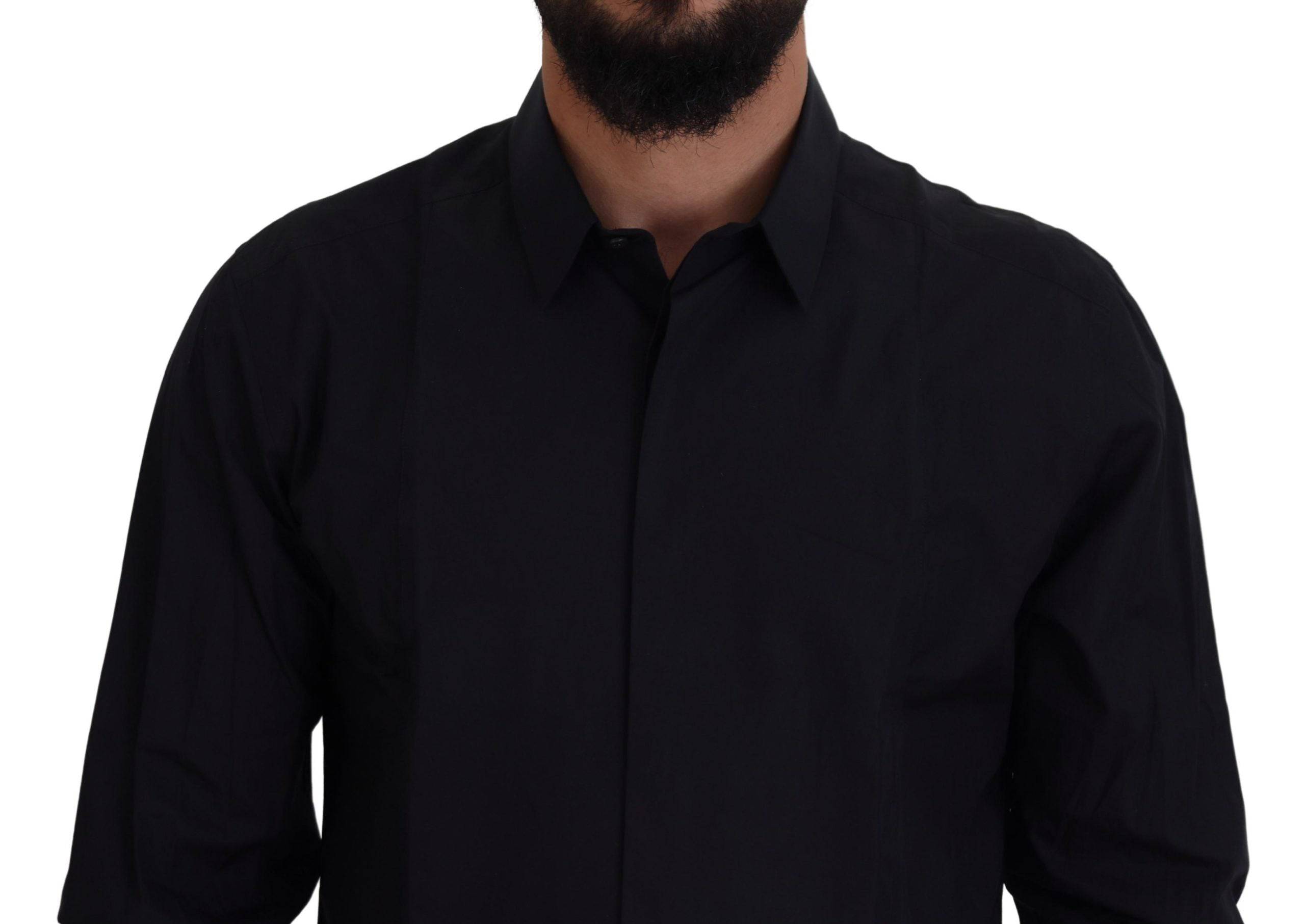 Chemise homme Dolce & Gabbana en coton noir et or, coupe slim fit, élégante chemise habillée pour homme.