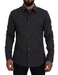 Chemise Dolce & Gabbana Gris SICILIA, coupe slim, en tissu stretch, visible avec col et boutons classiques.
