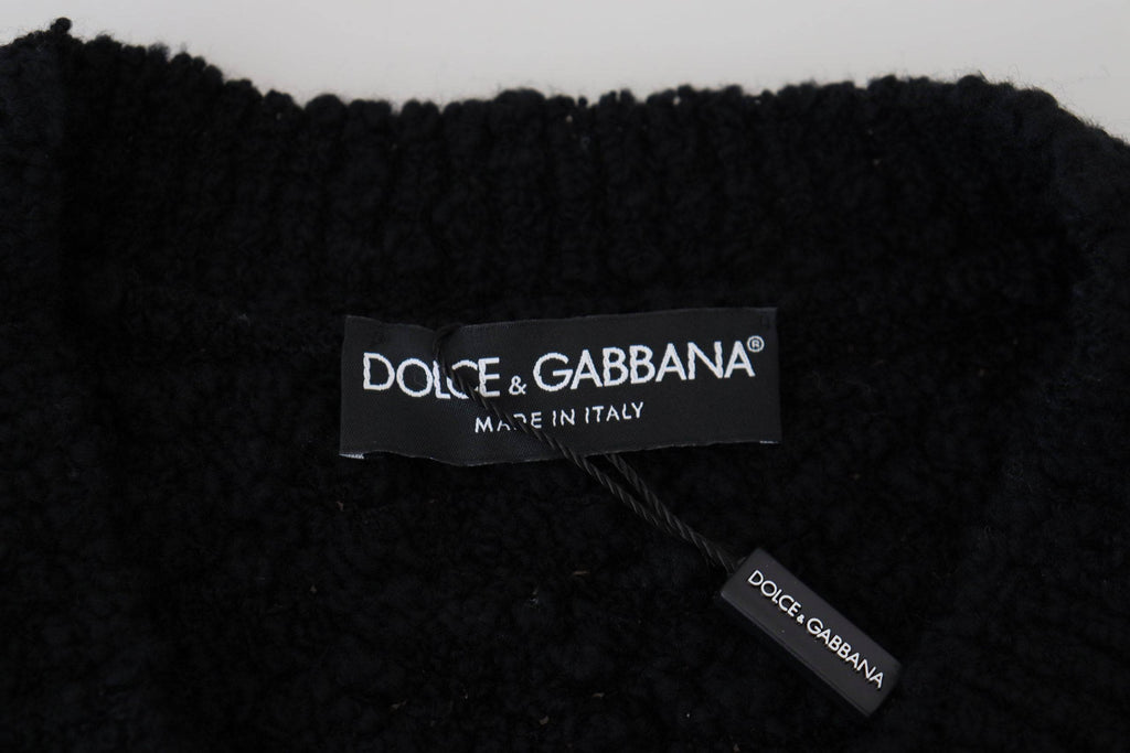 Pull en laine noire Dolce & Gabbana à col en V, pull-over tricoté, élégant et chaud, pour un style sophistiqué.