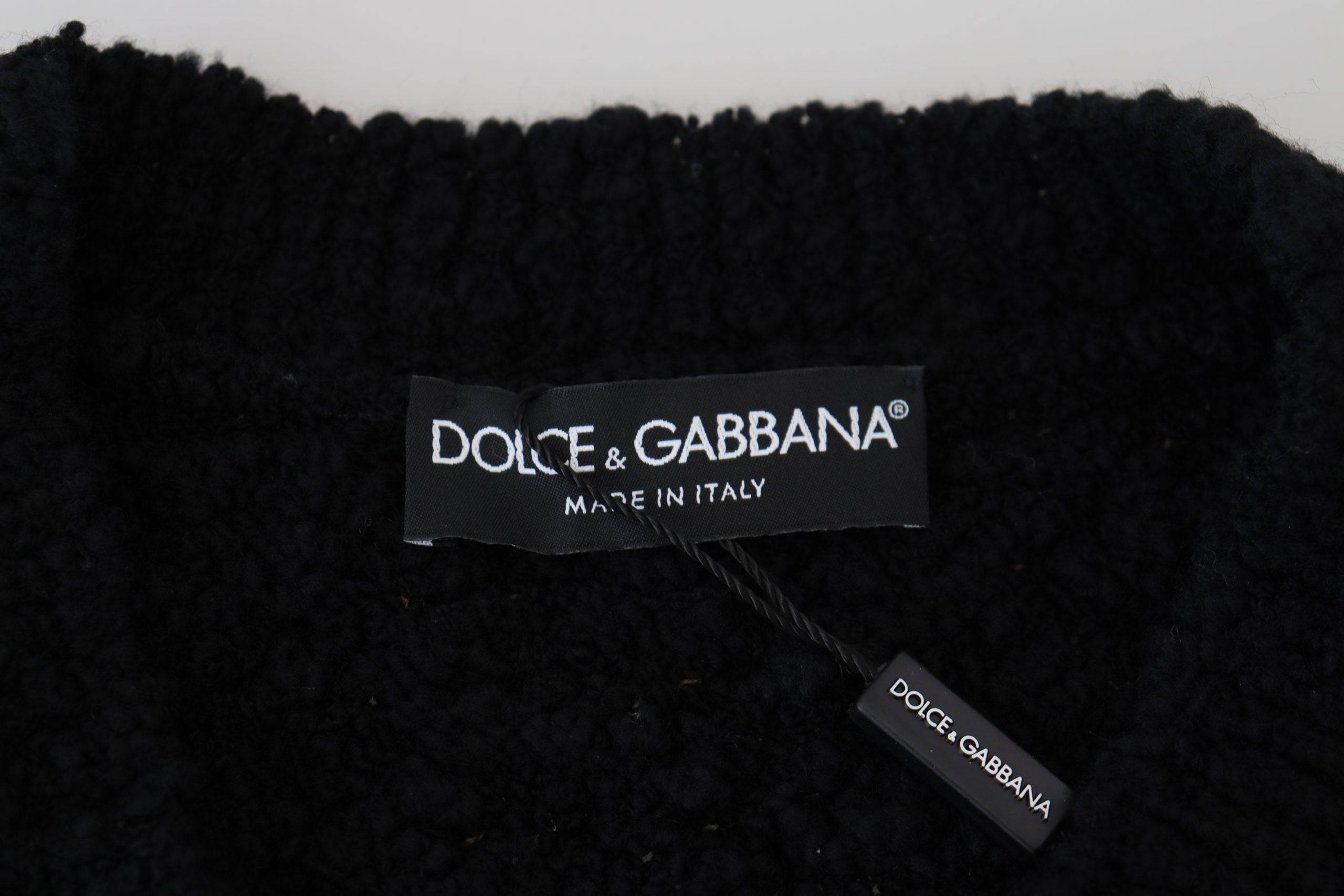 Pull en laine noire Dolce & Gabbana à col en V, pull-over tricoté, élégant et chaud, pour un style sophistiqué.