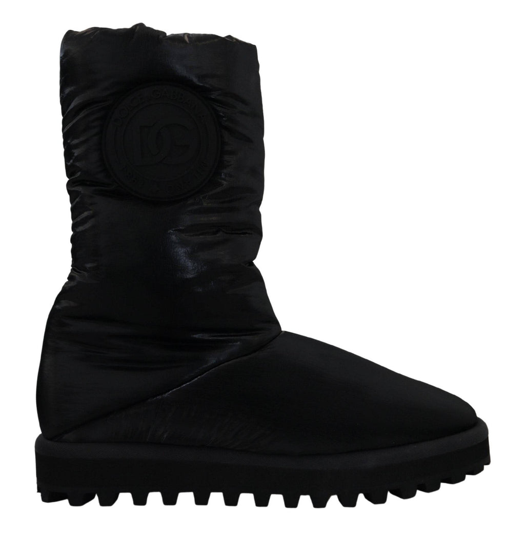 Bottes noires Dolce & Gabbana en rembourrage, mi-mollet, chaussures d'hiver élégantes avec semelle robuste.