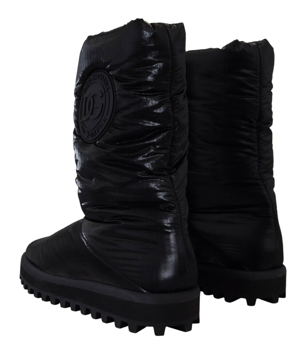 Bottes noires Dolce & Gabbana en rembourrage, mi-mollet, chaussures d'hiver élégantes avec semelle antidérapante.