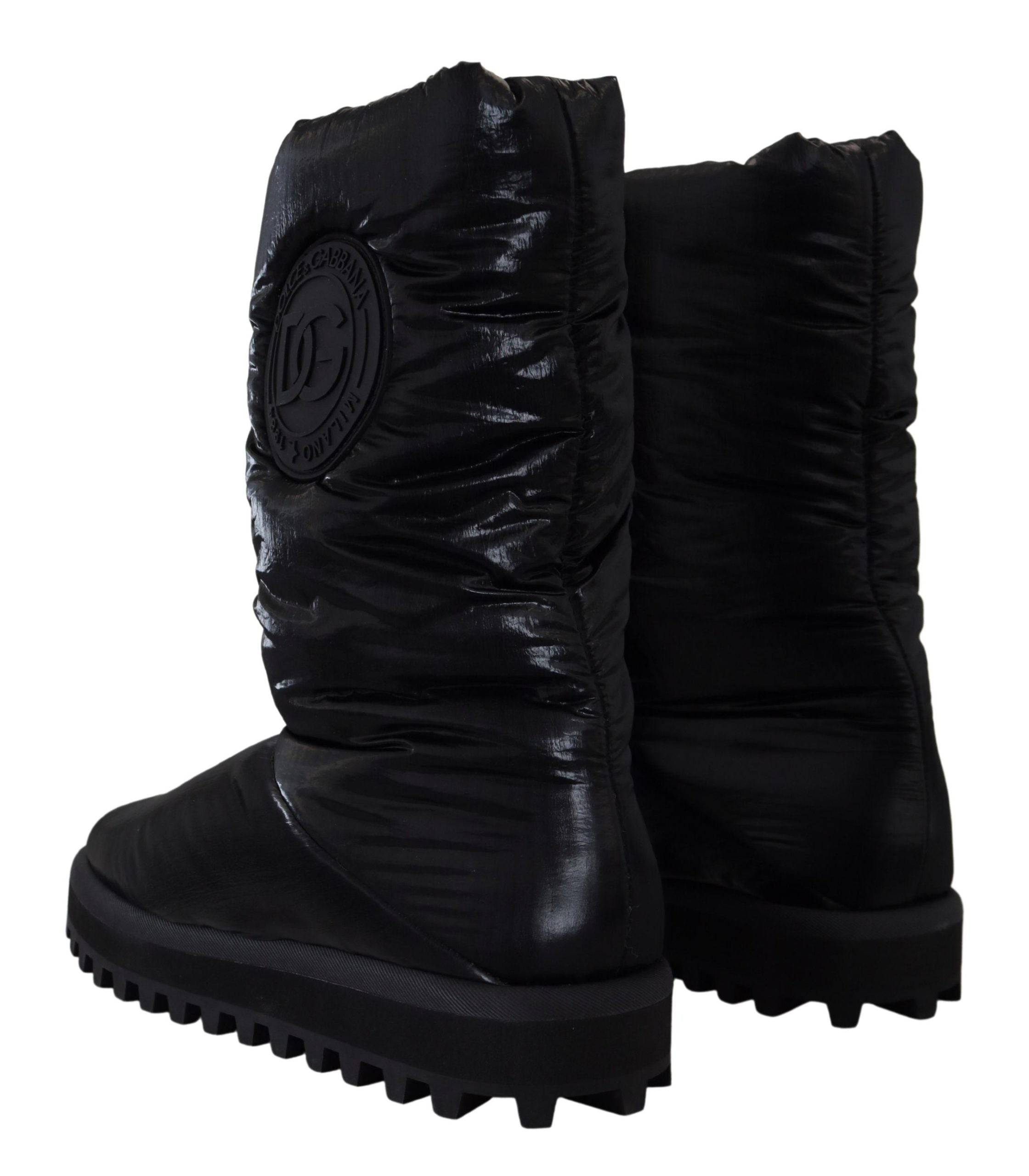 Bottes noires Dolce & Gabbana en rembourrage, mi-mollet, chaussures d'hiver élégantes avec semelle antidérapante.