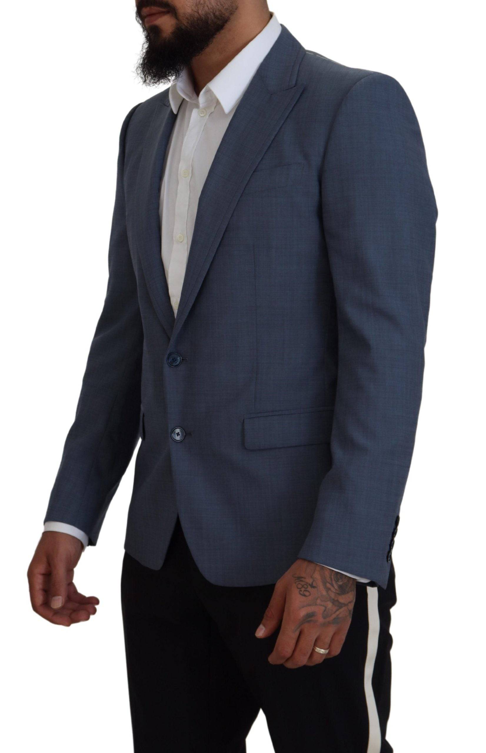Veste blazer Slim Fit en laine bleue Dolce & Gabbana, coupe ajustée et moderne, vue de face sur fond neutre.