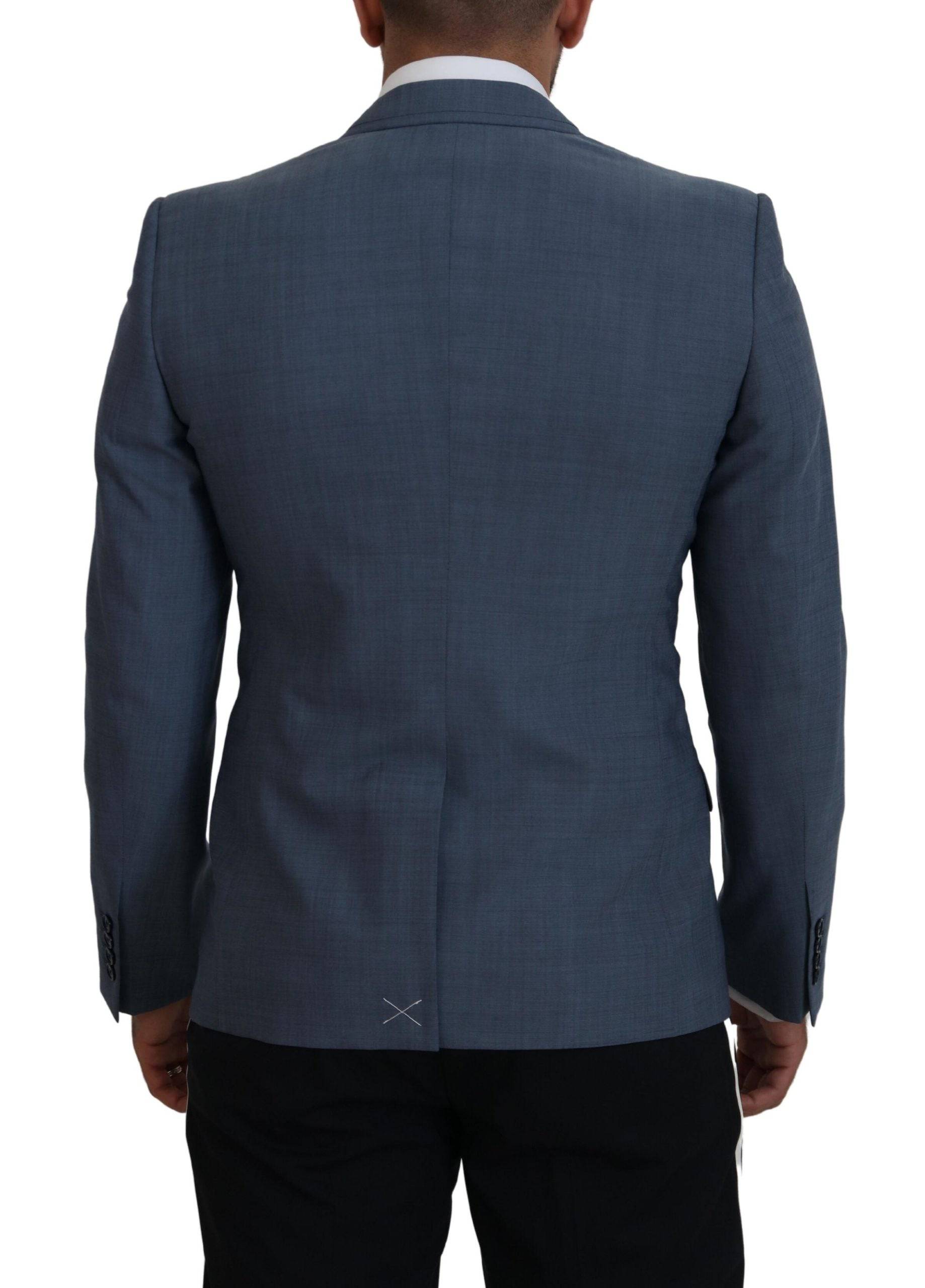 Veste blazer en laine bleue Dolce & Gabbana, coupe slim ajustée, style élégant et moderne, vue de face sur mannequin.