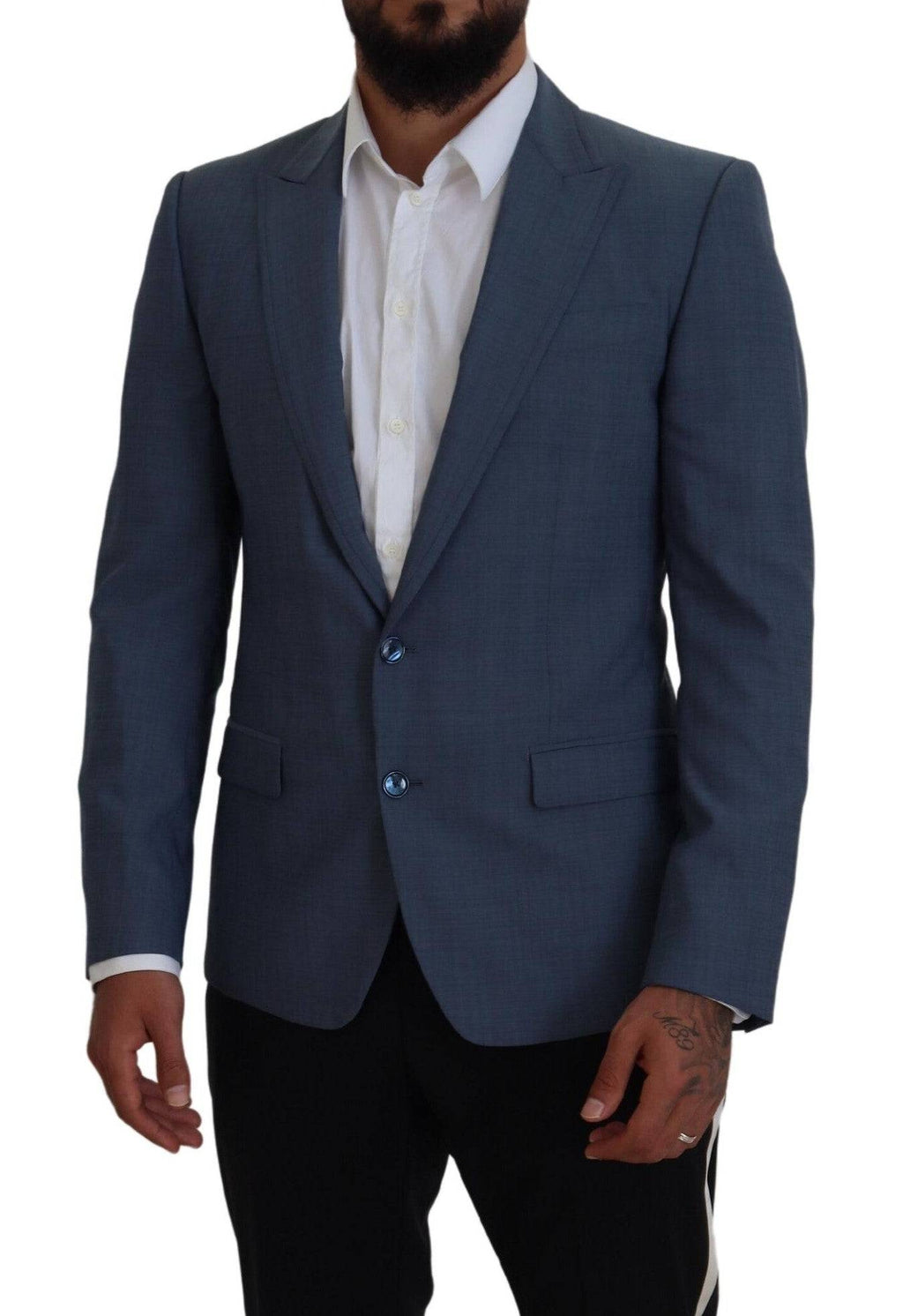 Veste blazer slim fit en laine bleue Dolce & Gabbana, coupe ajustée et élégante pour homme.
