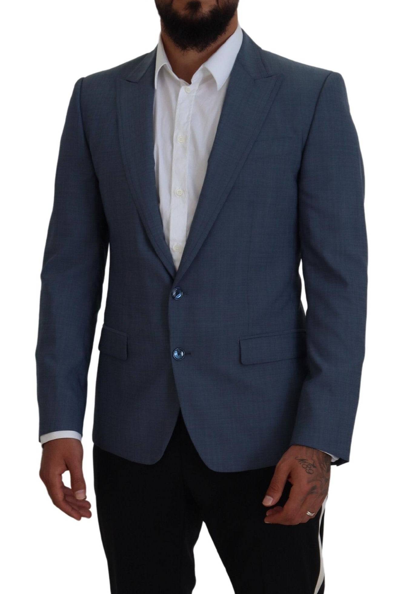 Veste blazer slim fit en laine bleue Dolce & Gabbana, coupe ajustée et élégante pour homme.