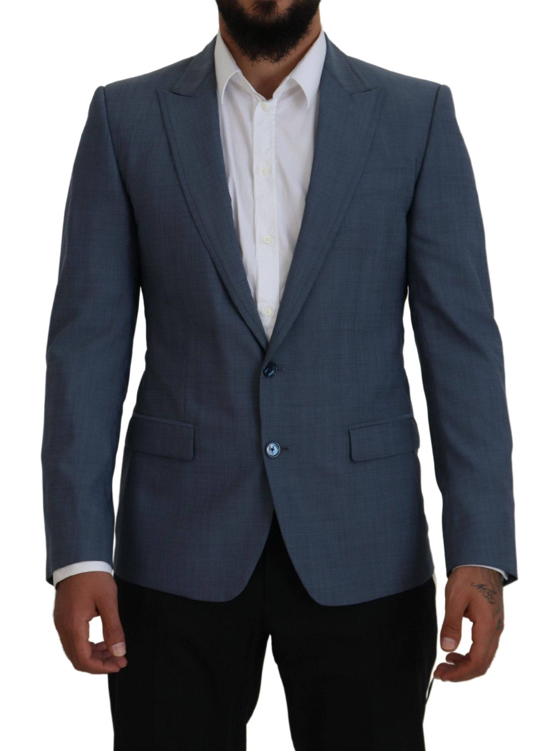 Veste blazer en laine bleue Dolce & Gabbana, coupe slim fit, élégante et ajustée, pour homme.