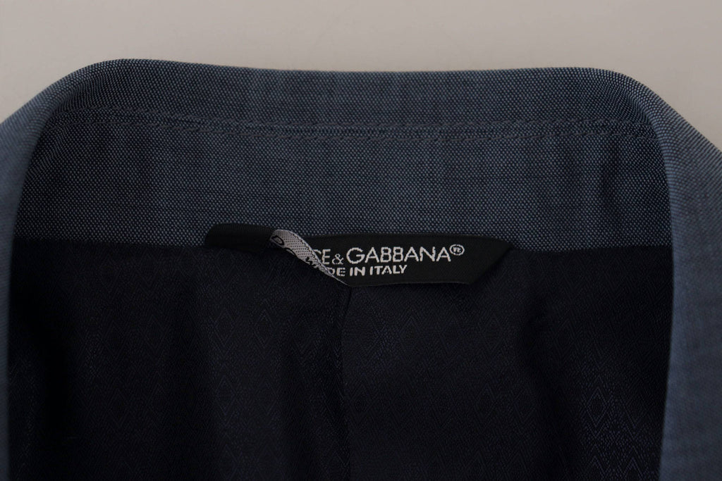 Veste blazer en laine bleue stretch Dolce & Gabbana, coupe slim fit, élégante et moderne, vue de face.