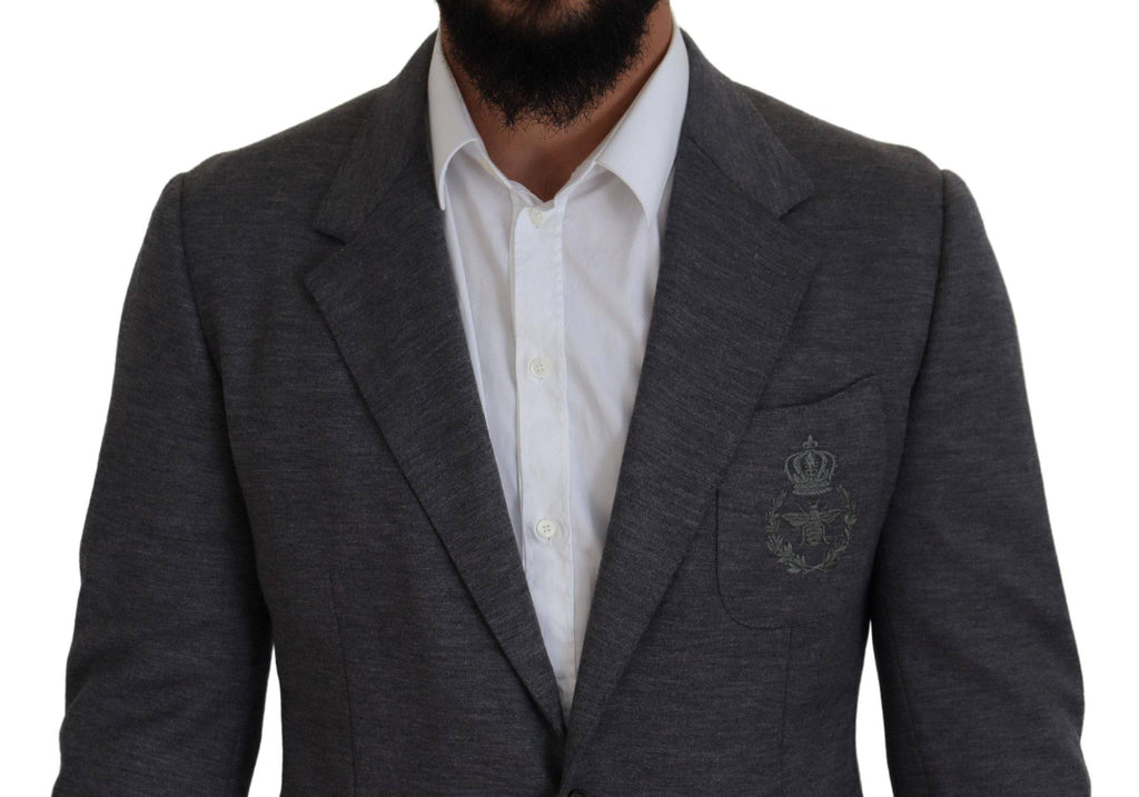 Veste blazer gris en laine stretch Dolce & Gabbana, coupe ajustée et élégante pour homme.
