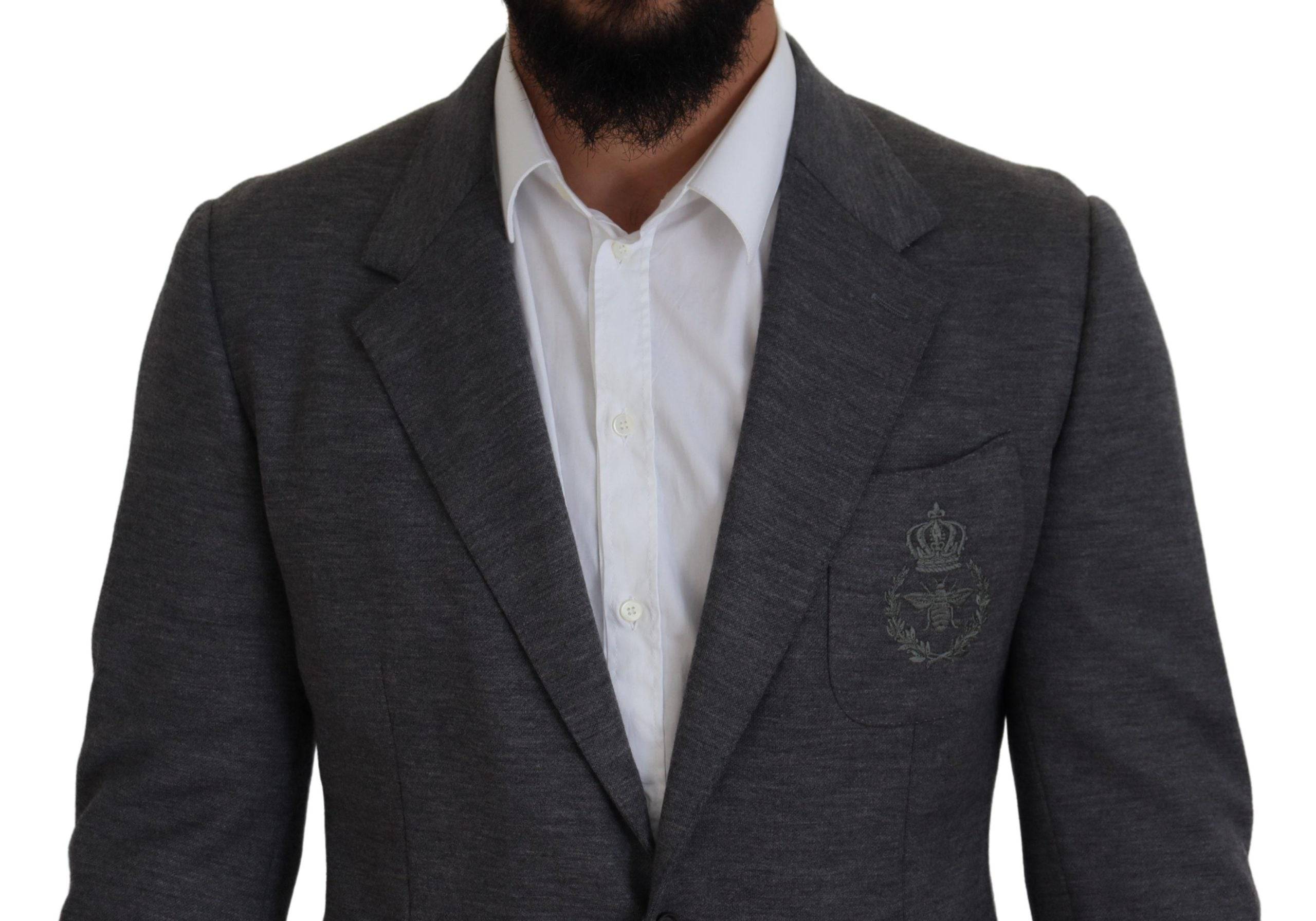 Veste blazer gris en laine stretch Dolce & Gabbana, coupe ajustée et élégante pour homme.