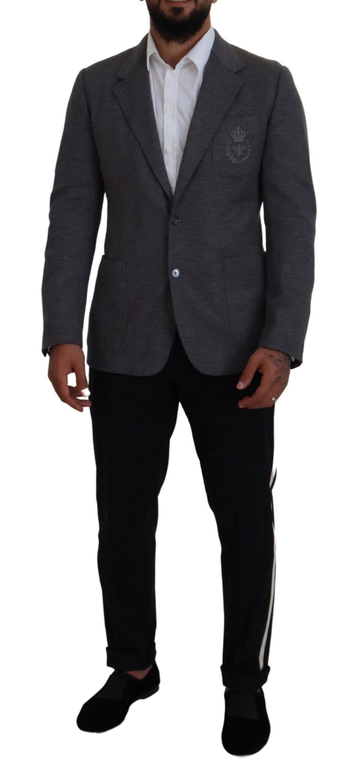Veste blazer Dolce & Gabbana en laine grise, slim fit, coupe ajustée et élégante, pour un style sophistiqué.