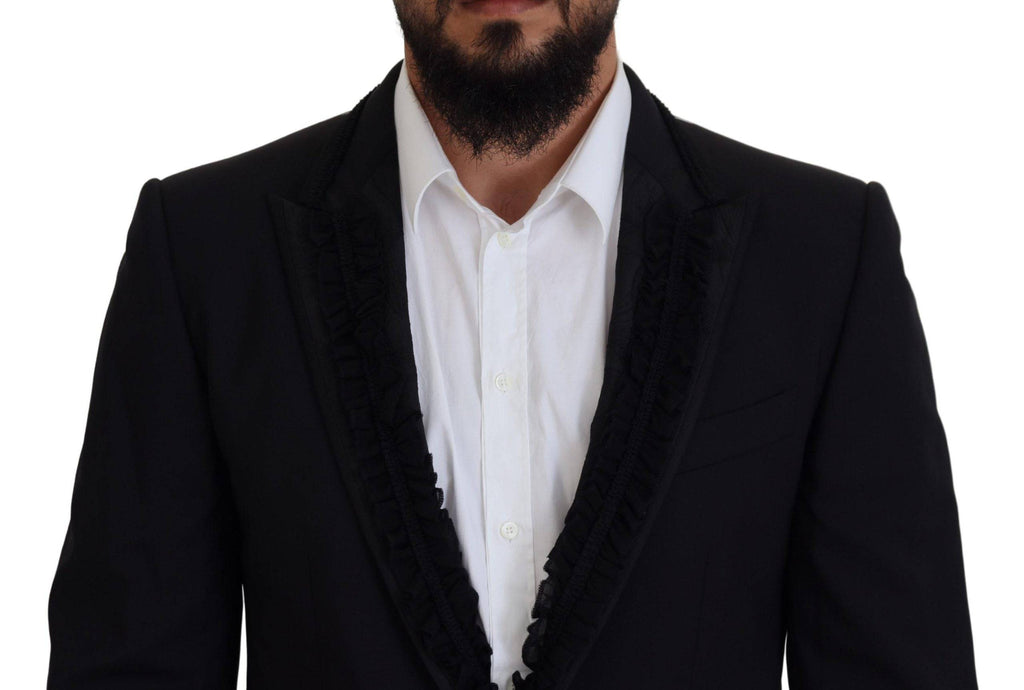 Veste blazer noire Dolce & Gabbana Martini Slim Fit avec col classique et poches, vue de face sur fond blanc.