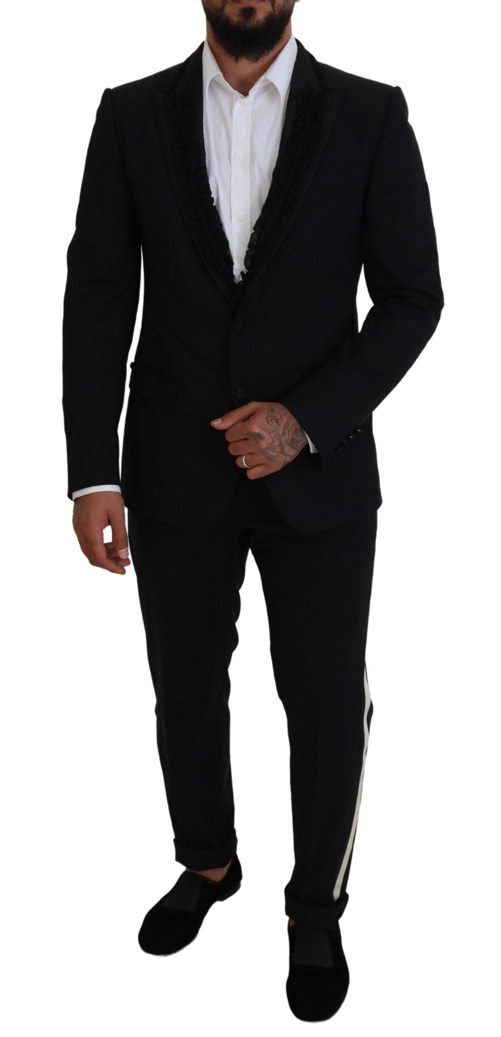 Veste blazer noire Dolce & Gabbana Martini Slim Fit avec col en revers et boutons, vue de face sur un fond neutre.