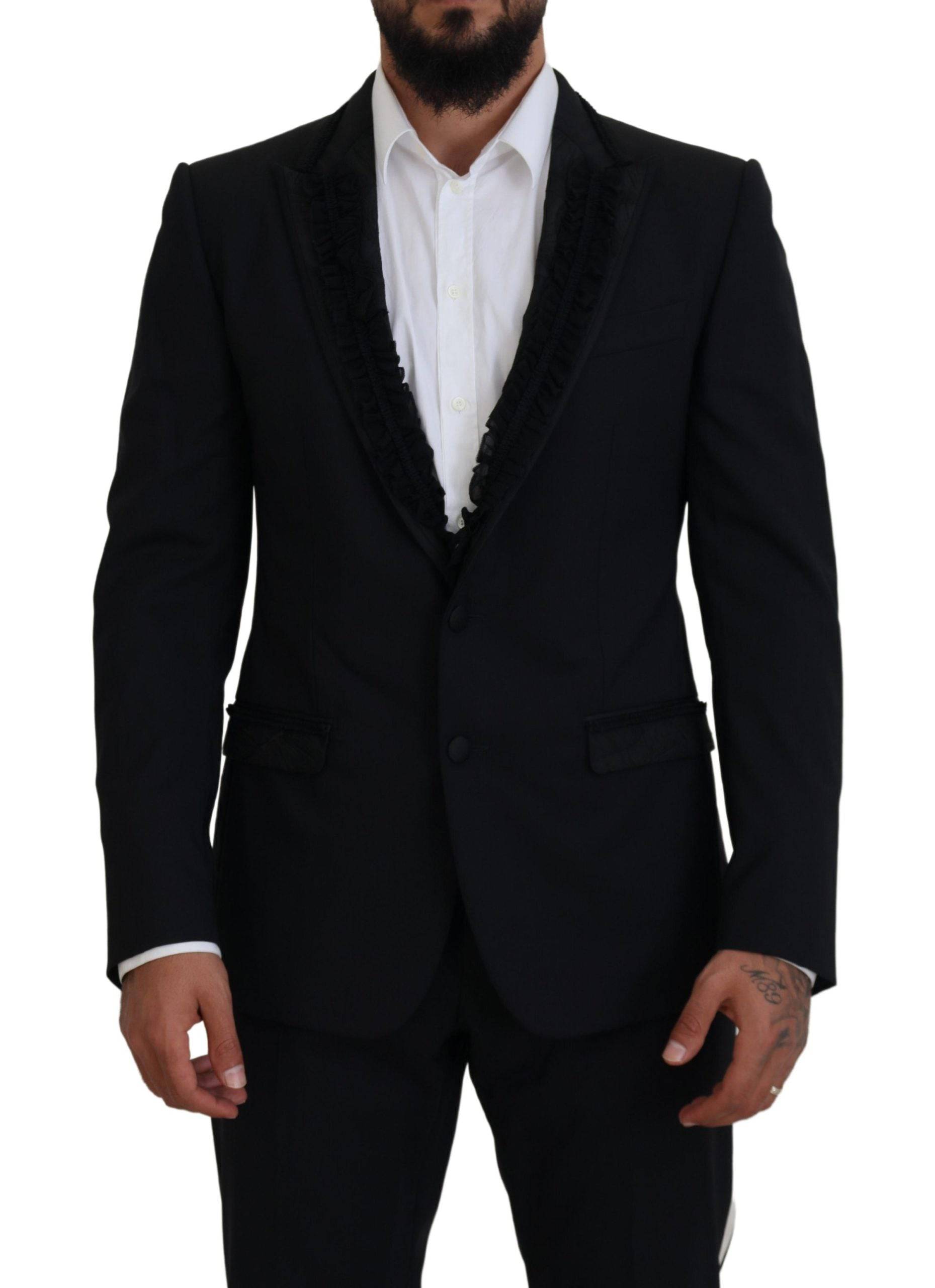 Veste blazer noire Dolce & Gabbana Martini Slim Fit, élégante et ajustée, vue de face avec détails de couture.