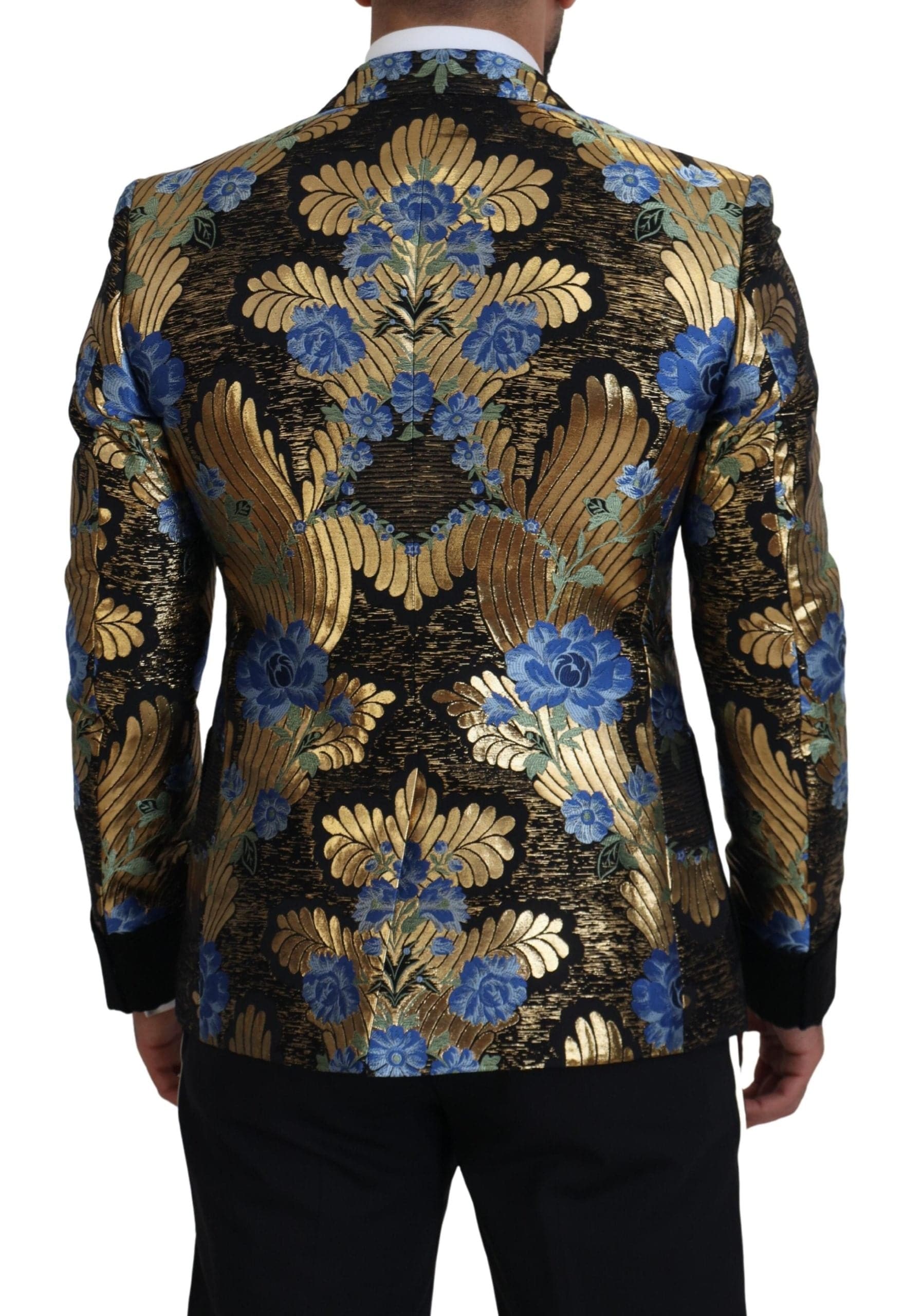 Veste blazer Dolce & Gabbana en lurex doré à double boutonnage, élégante et brillante, vue de face.