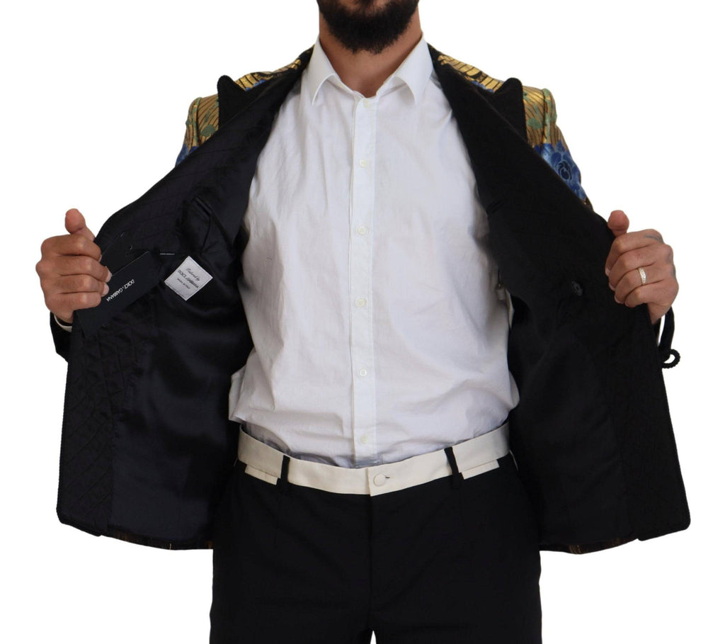 Veste blazer Dolce & Gabbana en lurex doré à double boutonnage, élégante et brillante, vue de face.
