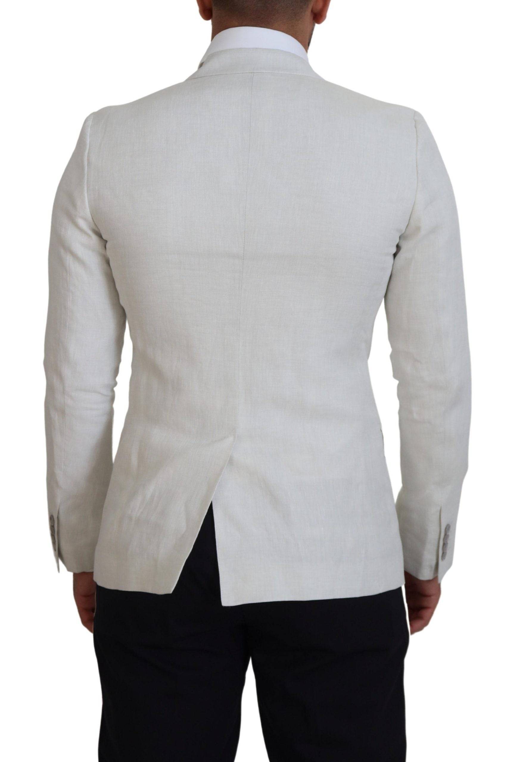 Veste blazer blanche en lin Dolce & Gabbana, coupe slim fit, détails élégants et tissu léger pour un look sophistiqué.