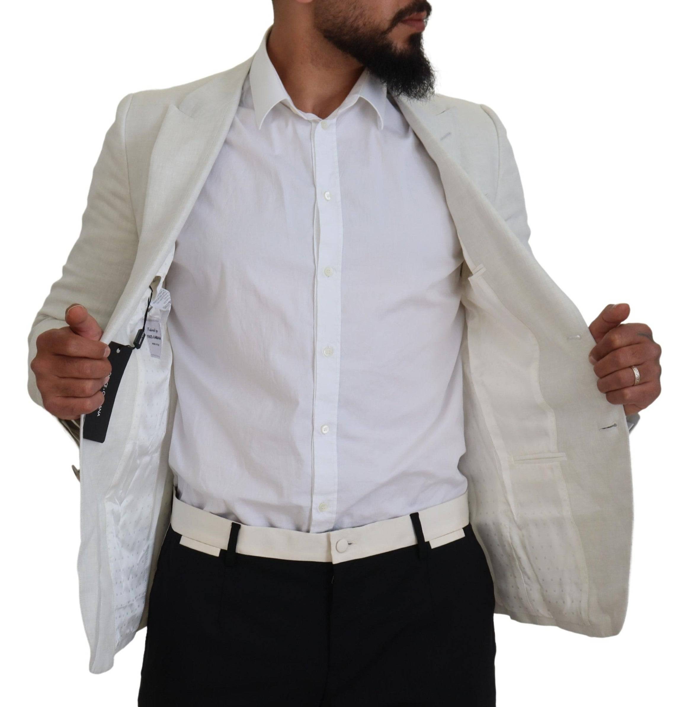 Veste blazer slim en lin blanc Dolce & Gabbana, coupe élégante et légère, idéale pour un style sophistiqué.